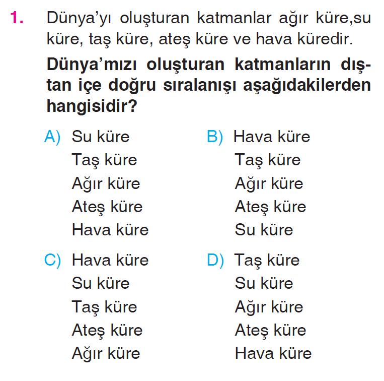 Yer Kabuğu ve Dünyamı’zın Hareketleri - 1 Testi
