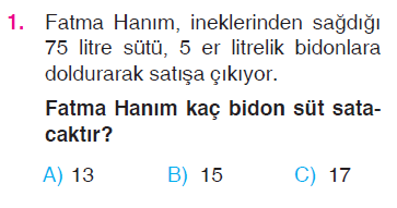 Doğal Sayılarla Bölme İşlemi Problemleri Testi