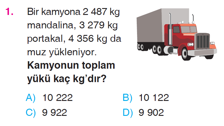 Doğal Sayılarla Toplama İşlemi ve Çıkarma İşlemi Problemleri Testi