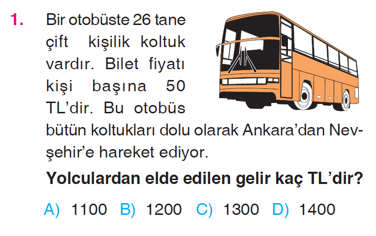 Doğal Sayılarla Çarpma İşlemi Problemleri Testi