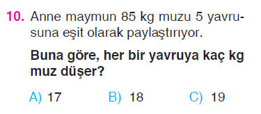 Doğal Sayılarla Bölme İşlemi Problemleri Testi