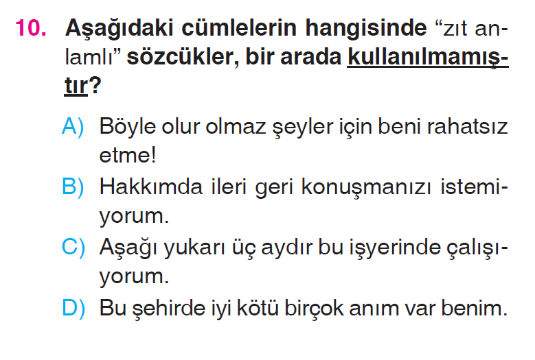 Sözcükte Anlam (Zıt Anlam – Eş Anlam) - 2 Testi