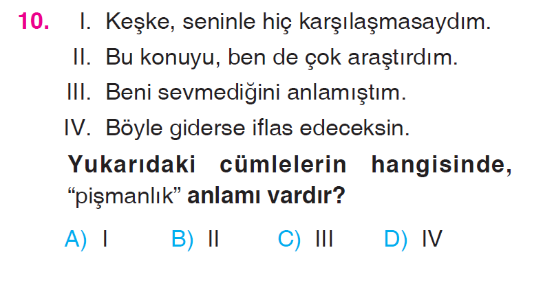 Cümlede Anlam - 1 Testi