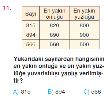 En Yakın Onluğa Yuvarlama - Doğal Sayıları Sıralama Testi