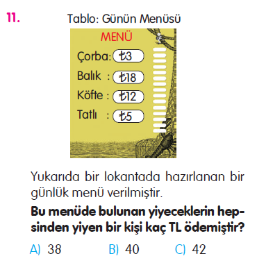 Doğal Sayılarla Toplama İşlemi Problemleri Testi