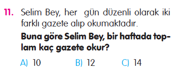 Doğal Sayılarla Çarpma İşlemi Problemleri Testi