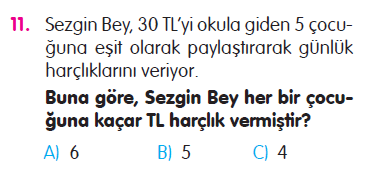 Doğal Sayılarla Bölme İşlemi Testi
