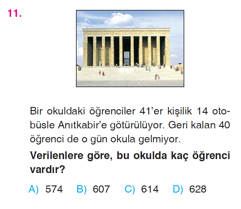 Doğal Sayılarla Bölme İşlemi Problemleri Testi