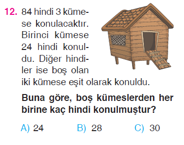 Doğal Sayılarla Bölme İşlemi Problemleri Testi