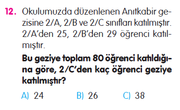 Doğal Sayılarla Çıkarma İşlemi Problemleri Testi
