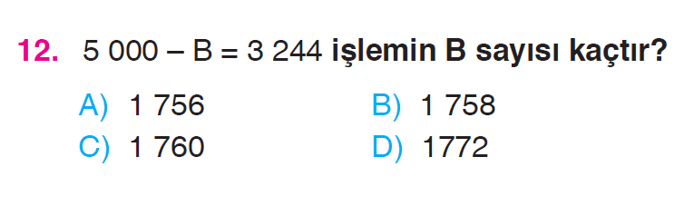 Doğal Sayılarla Çıkarma İşlemi Testi