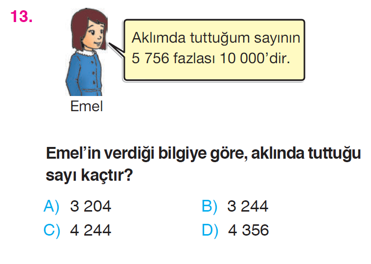Doğal Sayılarla Toplama İşlemi ve Çıkarma İşlemi Problemleri Testi