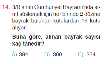 Doğal Sayılarla Çarpma İşlemi Problemleri Testi