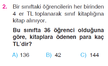 Doğal Sayılarla Çarpma İşlemi Problemleri Testi