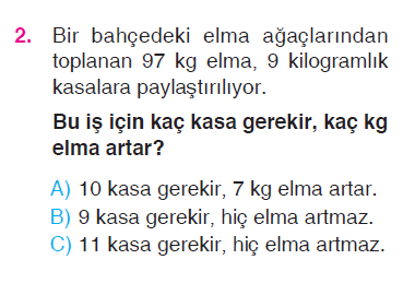 Doğal Sayılarla Bölme İşlemi Problemleri Testi