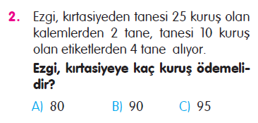 Doğal Sayılarla Çarpma İşlemi Problemleri Testi