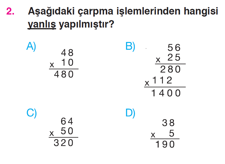 Doğal Sayılarla Çarpma İşlemi Testi