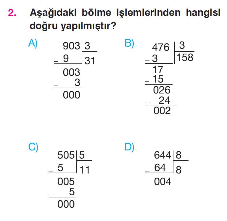 Doğal Sayılarla Bölme İşlemi Testi