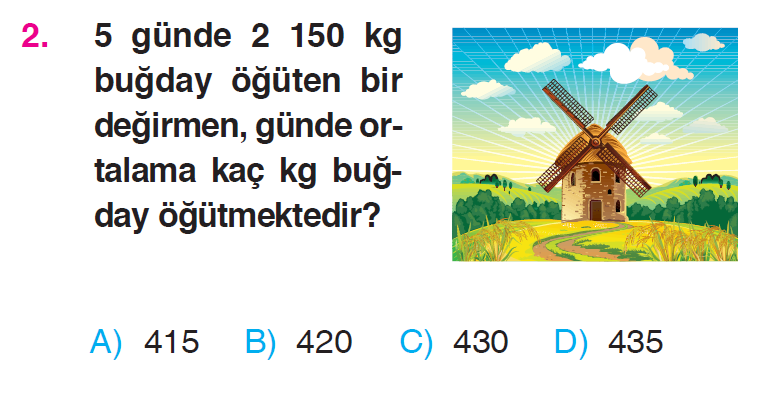 Doğal Sayılarla Bölme İşlemi Problemleri Testi