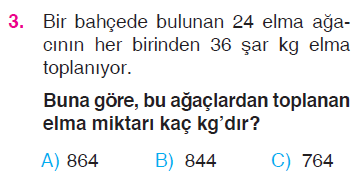 Doğal Sayılarla Çarpma İşlemi Problemleri Testi
