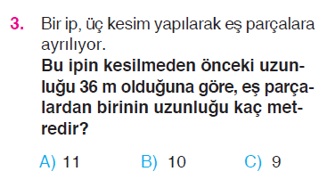 Doğal Sayılarla Bölme İşlemi Problemleri Testi