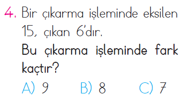 Çıkarma İşlemi Problemleri - 2 Testi