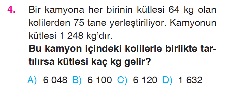 Doğal Sayılarla Çarpma İşlemi Problemleri Testi