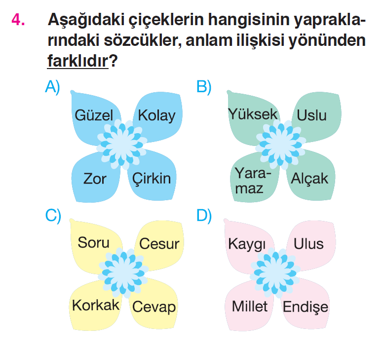 Sözcükte Anlam (Zıt Anlam – Eş Anlam) - 2 Testi