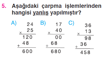 Doğal Sayılarla Çarpma İşlemi Testi