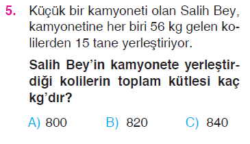 Doğal Sayılarla Çarpma İşlemi Problemleri Testi