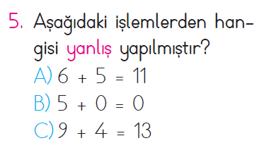 Doğal Sayılarda Toplama İşlemi - 3 Testi
