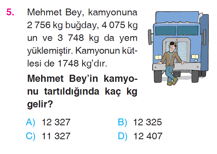 Doğal Sayılarla Toplama İşlemi ve Çıkarma İşlemi Problemleri Testi