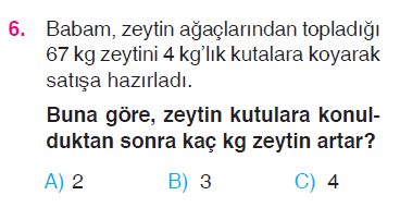 Doğal Sayılarla Bölme İşlemi Problemleri Testi