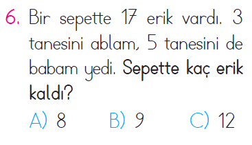 Çıkarma İşlemi Problemleri - 1 Testi