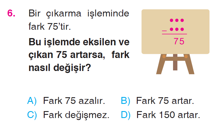 Doğal Sayılarla Toplama İşlemi ve Çıkarma İşlemi Problemleri Testi