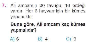 Doğal Sayılarla Bölme İşlemi Problemleri Testi