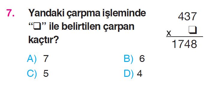 Doğal Sayılarla Çarpma İşlemi Testi