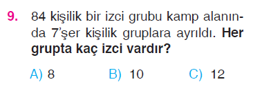 Doğal Sayılarla Bölme İşlemi Problemleri Testi