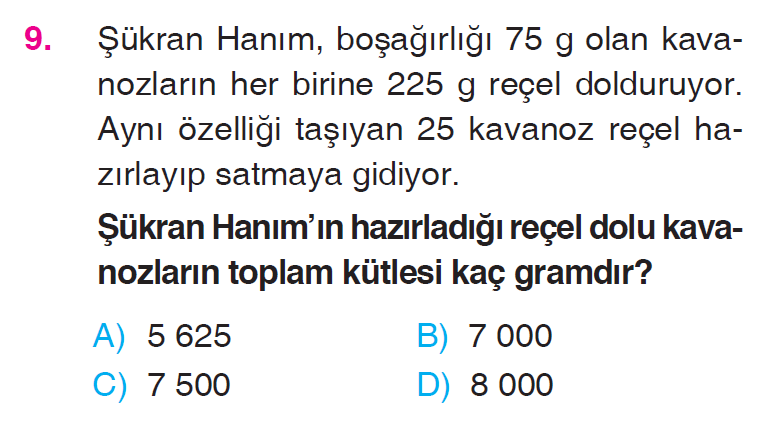 Doğal Sayılarla Çarpma İşlemi Problemleri Testi