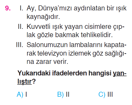 Çevremizdeki Işık ve Sesler - 1 Testi